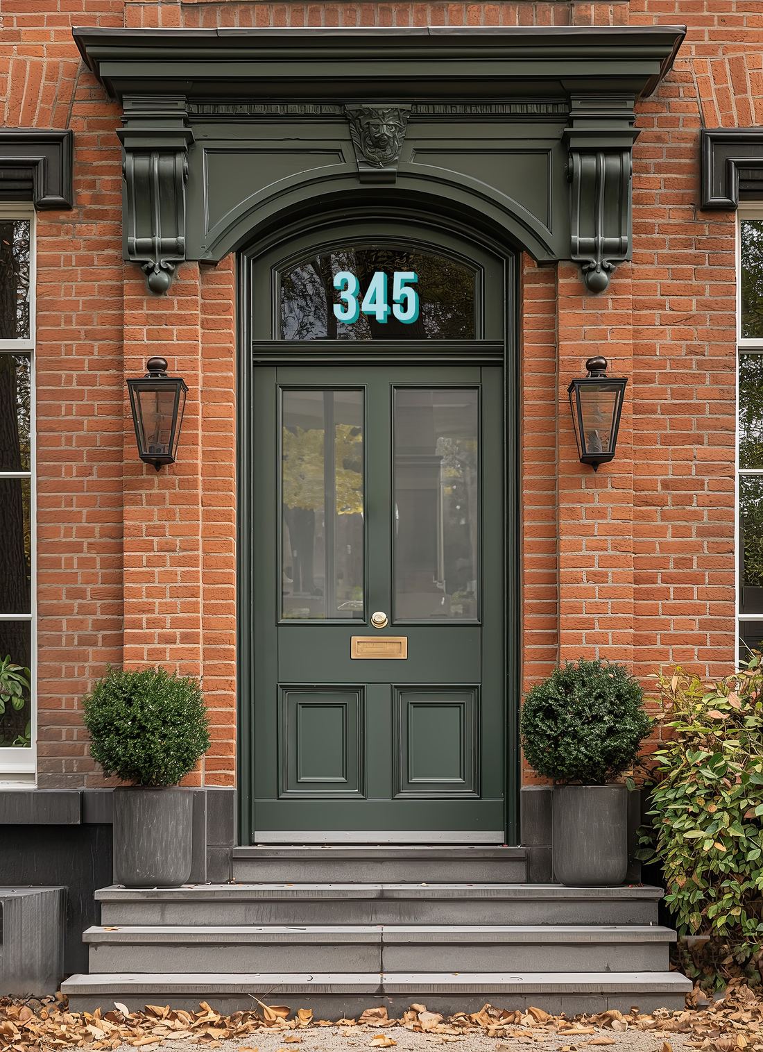 Victorian door with a house number on the fanlight